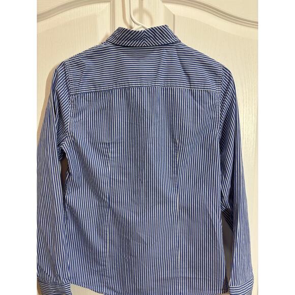 LL Bean Women XS Blue White Stripe Long Sleeve Button Down Preppy Professional - Picture 6 of 8